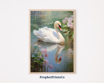 Swan Balletcore Poster Print | Preppy Wall Art | Vintage Swan Lake | Coquette Aesthetic Home Décor | Printable Wall Art | Digital Download