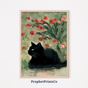 DIGITIAL DOWNLOAD Black Cat Poster Print | Black Cat Wall Art | Gift For Cat Lovers | Inspired By Monet | Printable Wall Art