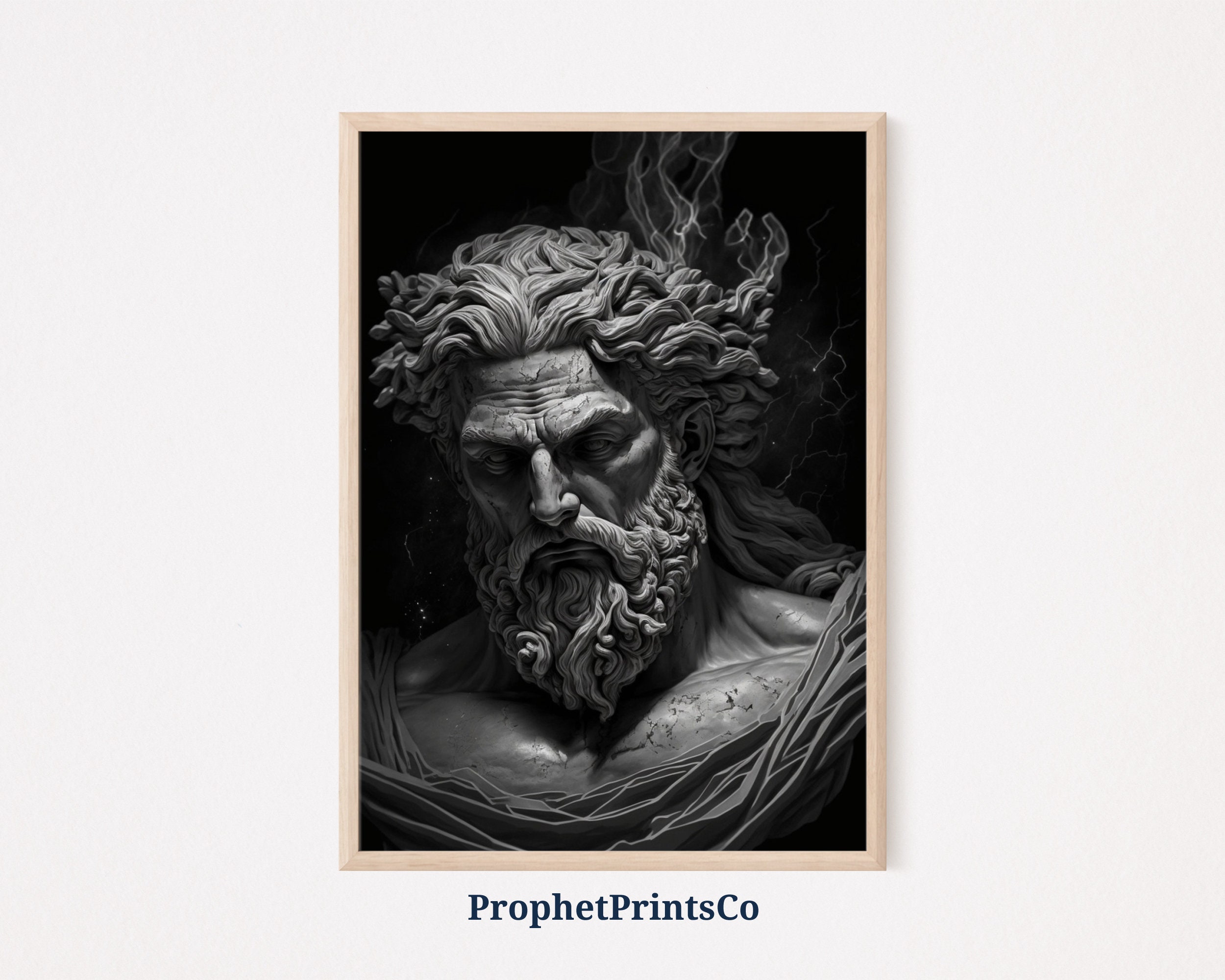 Zeus Sculpture Poster Print | Black and White Wall Art | Greek