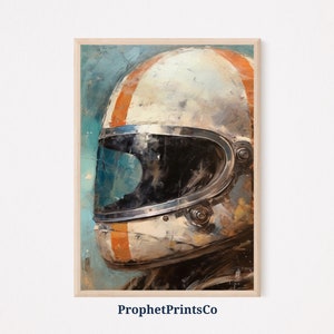 Vintage Racing Helmet Oil Painting | Sport Car Wall Art | Man Cave Gift | 1960s Retro Home Décor | Printable Wall Art | Digital Download