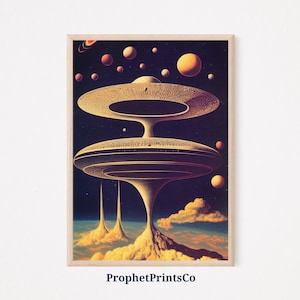 DIGITIAL DOWNLOAD Surreal UFOs Poster Print Flying Saucer Wall Art UFO Lover Gift Space & Alien Home Décor Printable Wall Art image 1