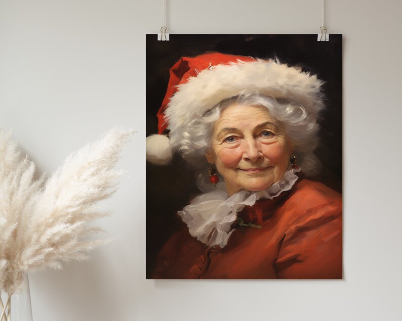 Vintage Mrs Claus Print | Winter Wall Art | Santa Print | Christmas Oil ...