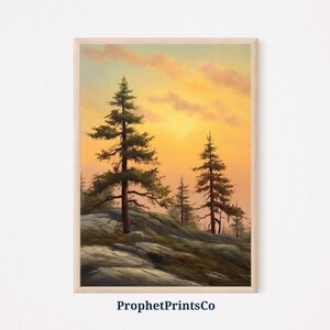 Soft Tonal Pine Trees Oil Painting | Foggy Forest Wall Art | Pine Tree Painting | Rustic Wall Décor | Printable Wall Art | Digital Download