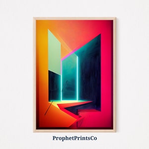 Impressão de néon abstrato do poster do DOWNLOAD | Arte abstrata colorida da parede | Presente de arte moderna | Decoração de casa com pintura neon | Arte de parede para impressão