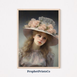 Coquette Vintage Lady Print | Coquette Aesthetic Wall Art | Pink Preppy | Cute Girly Bows Home Décor | Printable Wall Art | Digital Download