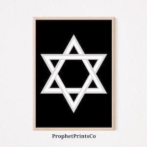 Weißer Davidstern religiöse Wanddekoration | Einfache jüdische Wandkunst | Fledermaus Mitzwa Geschenk | Judentum Dekor | Druckbare Wandkunst | Digitaler Download