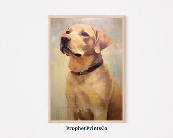Vintage Yellow Lab Oil Painting Print / Dog Art / Gift For Dog Lover / Labrador Retriever Home Décor / Imprimible Wall Art / Descarga digital