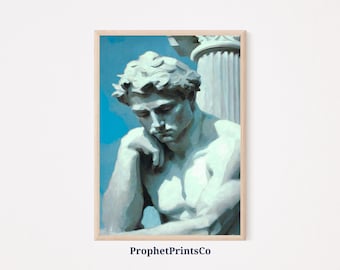 Griechische Statue Ölgemälde Print | Ästhetische Wandkunst | David Statue | Griechische Mythologie Wohnkultur | Druckbare Wandkunst | Digitaler Download