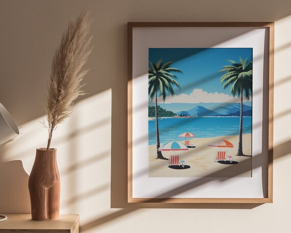 Japanese Beach Print | 90S 80S Vintage Wall Art | Vaporwave Poster