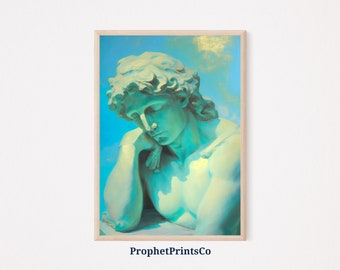 Griechische Statue Ölgemälde Print | Ästhetische Wandkunst | David Statue | Griechische Mythologie Wohnkultur | Druckbare Wandkunst | Digitaler Download