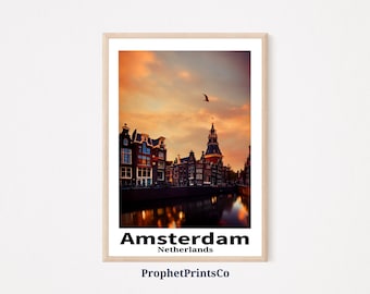Amsterdam Cityscape Poster Print | Netherlands Travel Wall Art | Amsterdam Travel Print Home Décor | Printable Wall Art | DIGITIAL DOWNLOAD