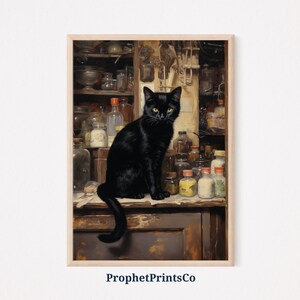 Vintage Cat Art Poster Print | Whimsical Cat Wall Art | Black Cat Painting | Black Cat Home Décor | Printable Wall Art | Digital Download