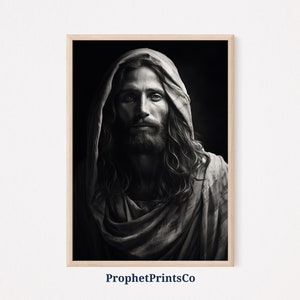 Jesus Portrait | Schwarz Weiß Kunst | Bild von Jesus | Jesus Christus Kunst | Christliche Kunst zum Ausdrucken | Druckbare Wandkunst | Digitaler Download