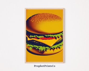 Impressão do poster do pop art do hamburguer de <br> Entrega Rápida? Arte original da parede da cozinha | Presente para amante de arte alimentar | Decoração moderna para casa | Arte de parede para impressão | DOWNLOAD DIGITAL