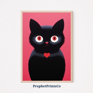 Cute Black Cat Poster Print | Cartoon Wall Art | Cat Lover Gift | Kids Room Home Décor | Printable Wall Art | Digital Download