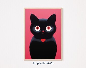 Cute Black Cat Poster Print | Cartoon Wall Art | Cat Lover Gift | Kids Room Home Décor | Printable Wall Art | Digital Download