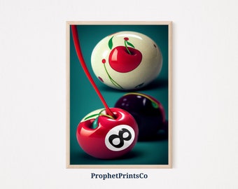 DIGITIAL DOWNLOAD Retro 8 Ball Cherry Poster Print | Kitchen Wall Art | Trendy Retro Print | Retro Home Décor | Printable Wall Art