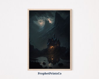 Dark Academia Landscape Poster Print / Moody Castle Wall Art / Pintura / Vintage Gothic Home Décor / Printable Wall Art / DIGITIAL DOWNLOAD