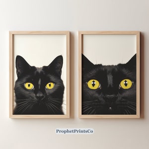 Set Of 2 Black Cat Poster Prints | Gallery Wall Set | Vintage Cat Painting | Cute Kitten Home Décor | Digital Download | Printable Wall Art