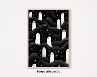 Minimalistiskt spöktryck | Estetisk utskrivbar Halloween-affisch | Halloween-väggkonst | Söt spökmålning | Utskrivbar konst | Digital nedladdning
