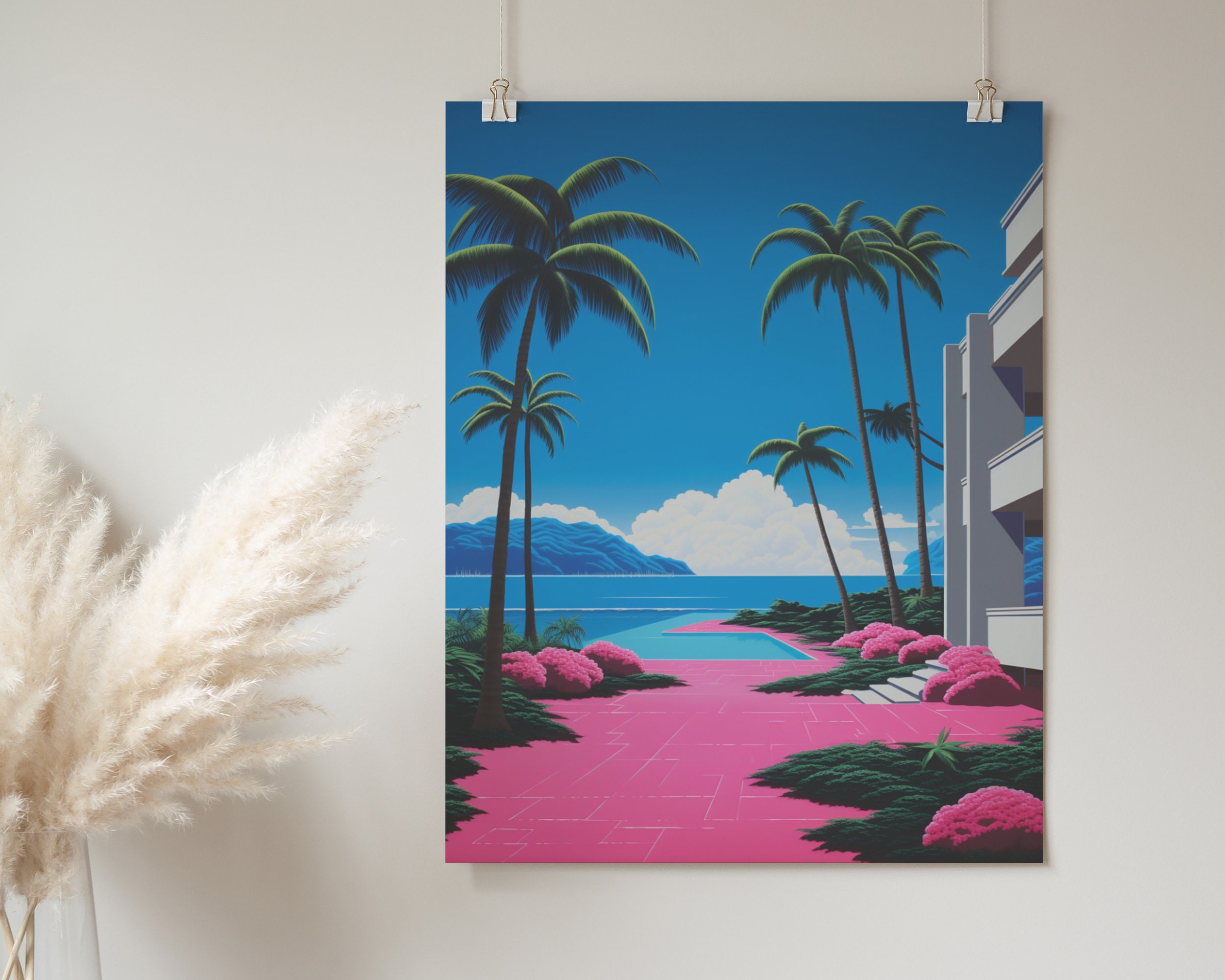 Japanese Beach Print | 90S 80S Vintage Wall Art | Vaporwave