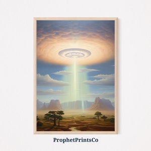 Ufo Spaceship Artwork | Vintage 1950&#39;S Inspired Roswell Ufo Sighting | Ufo Art Print | Flying Saucer | Printable Wall Art | Digital Download