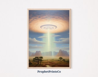 Ufo Spaceship Artwork | Vintage 1950'S Inspired Roswell Ufo Sighting | Ufo Art Print | Flying Saucer | Printable Wall Art | Digital Download
