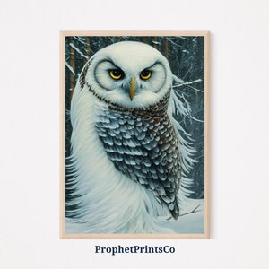 Snowy Owl Poster Print | Vintage Oil Painting Wall Art | Cute Owl Lover Gift | White Owl Home Décor | Printable Wall Art | DIGITIAL DOWNLOAD