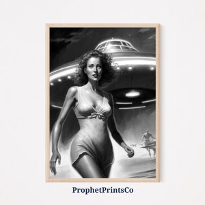 Trippy UFO Poster Print | Vintage Pin Up Wall Art | Alien Lover Gift | Original Space Home Décor | Printable Wall Art | DIGITIAL DOWNLOAD