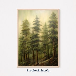 Soft Tonal Pine Trees Oil Painting | Foggy Forest Wall Art | Pine Tree Painting | Rustic Wall Décor | Printable Wall Art | Digital Download