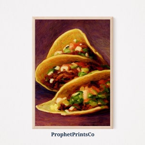 DIGITAL DOWNLOAD Retro Taco Poster Print | Küchenwandkunst | Monet inspirierte Kunst | Mexikanisches Essen Zimmer Dekor