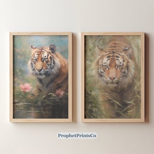 Set Of 2 Tiger Paintings | Tiger Art Print | Animal Print | Preppy Tiger Poster | Preppy Room Decor | Digital Download | Printable Wall Art