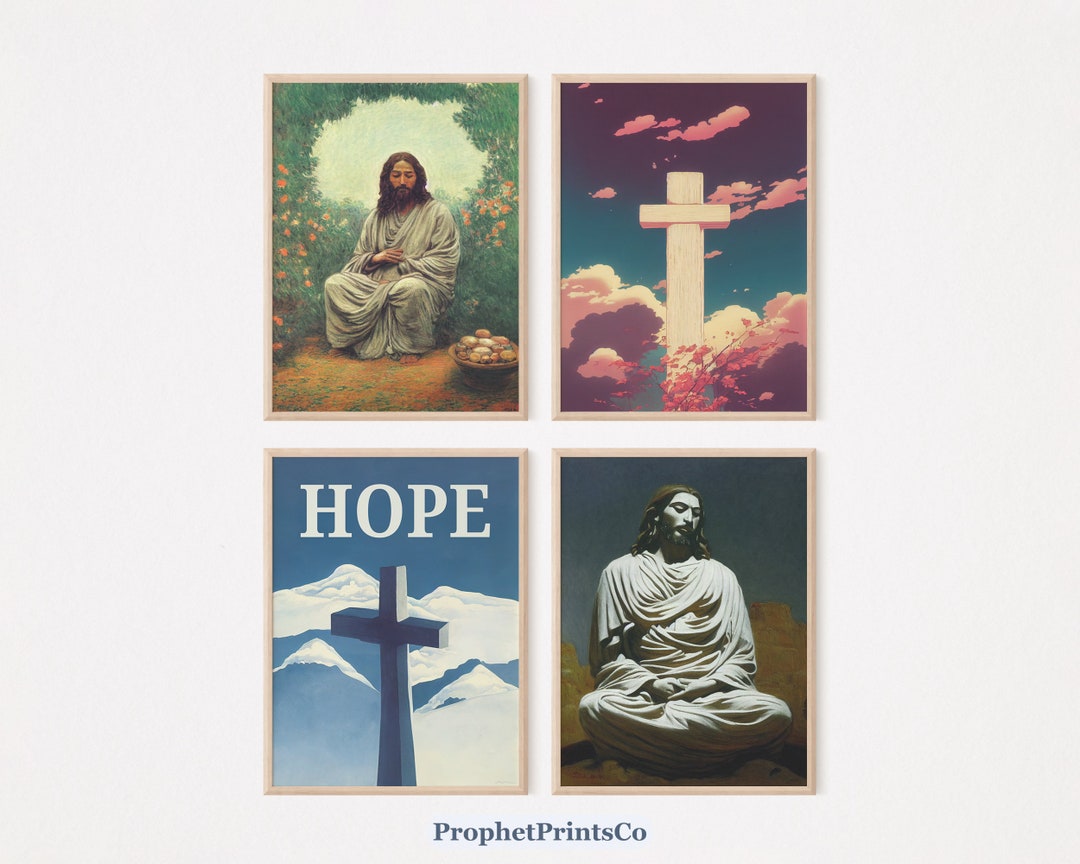 SET OF 4 Original Christian Poster Prints | Religious Wall Art | Jesus ...