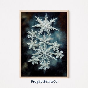 Snow Flake Oil Painting Poster Print | Christmas Wall Art | Snow Lover Gift | Winter Home Décor | Printable Wall Art | DIGITIAL DOWNLOAD