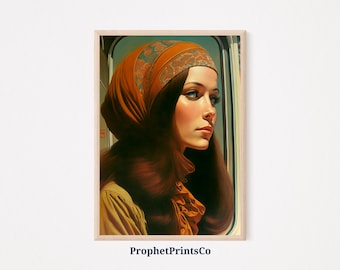 Retro 70s Woman Poster Print | Retro Wall Art | Hippie Lover Gift | Mid Century Modern Home Décor | Printable Wall Art | DIGITIAL DOWNLOAD