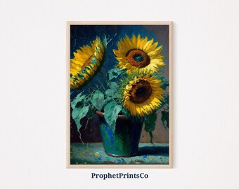 Sunflower Painting Poster Print | Original Floral Wall Art | Gift For Her | Farmhouse Home Décor | Printable Wall Art | DIGITIAL DOWNLOAD