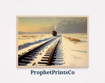 Winter Train Tracks Poster Print | Xmas Wall Art | Christmas Art Gift | Snowy Landscape Home Décor | Printable Wall Art | DIGITIAL DOWNLOAD