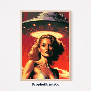 Trippy UFO Poster Print | Vintage Pin Up Wall Art | Alien Lover Gift | Original Space Home Décor | Printable Wall Art | DIGITIAL DOWNLOAD