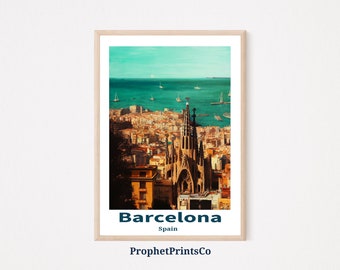Barcelona Cityscape Poster Print / Spain Travel Wall Art / Travel Lover Gift / Barcelona Home Décor / Printable Wall Art / DIGITIAL DOWNLOAD