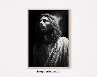 Jesus Portrait | Black And White Art | Picture Of Jesus | Jesus Christ Art | Christian Art Printable | Printable Wall Art | Digital Download
