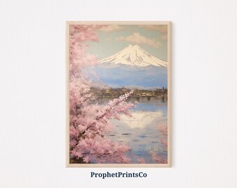 ソフトトーンの富士山油絵 | 日本の壁アート | 富士山ポスター | 富士山日本室内装飾 | 印刷可能な壁アート | デジタルダウンロード