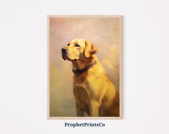 Vintage Yellow Lab Oil Painting Print / Dog Art / Gift For Dog Lover / Labrador Retriever Home Décor / Imprimible Wall Art / Descarga digital