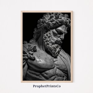 Zeus Sculpture Poster Print | Black And White Wall Art | Greek Mythology Gift | Ancient Home Décor | Printable Wall Art | DIGITIAL DOWNLOAD