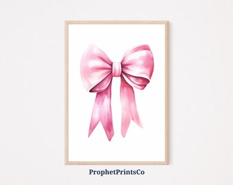 Pink Preppy Bow Print | Aesthetic Watercolor Wall Art | Match Box Art | Costal Cowgirl Home Décor | Printable Wall Art | Digital Download