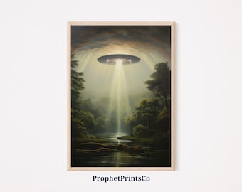 Ufo Spaceship Artwork | Vintage 1950'S Inspired Roswell Ufo Sighting | Ufo Art Print | Flying Saucer | Printable Wall Art | Digital Download