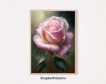 Pink Rose Oil Painting Poster Print / Botanical Wall Art / Cute Floral Gift / Pink Rose Home Décor / Printable Wall Art / Download digitale