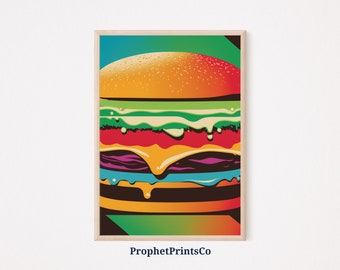 Impressão do poster do pop art do hamburguer de <br> Entrega Rápida? Arte original da parede da cozinha | Presente para amante de arte alimentar | Decoração moderna para casa | Arte de parede para impressão | DOWNLOAD DIGITAL