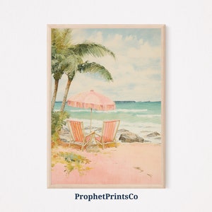 Pink Beach Print | Pink Wall Art | Girly Wall Art | Girly Beach Print | Preppy Aesthetic Room Decor | Printable Wall Art | Digital Download