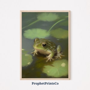 Cute Frog Poster Print | Unique Green Wall Art | Aesthetic Artwork Gift | Retro Frog Home Décor | Printable Wall Art | Digital Download