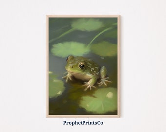 Cute Frog Poster Print | Unique Green Wall Art | Aesthetic Artwork Gift | Retro Frog Home Décor | Printable Wall Art | Digital Download